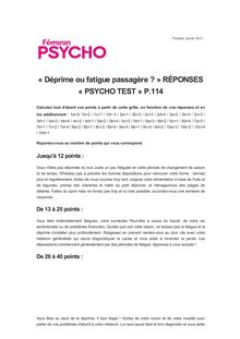 « Déprime ou fatigue passagère ? » RÉPONSES « PSYCHO TEST » P.114
