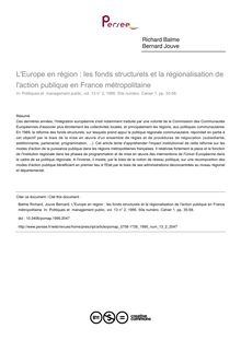 L Europe en région : les fonds structurels et la régionalisation de l action publique en France métropolitaine - article ; n°2 ; vol.13, pg 35-58