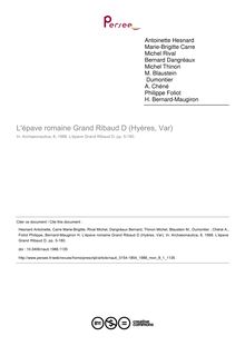 L épave romaine Grand Ribaud D (Hyères, Var) - article ; n°1 ; vol.8, pg 5-180