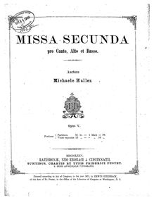 Partition complète, Mass No.2, Missa Secunda pro Canto, Alto et Basso. Opus V.