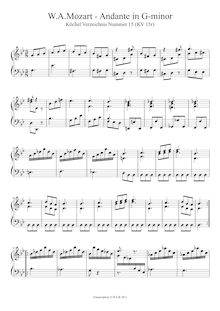 Partition Andante en G minor, K.15r, pour London Sketchbook, Various