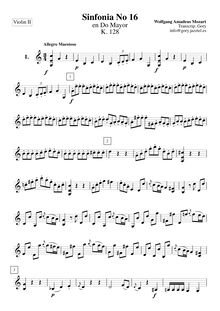 Partition violons II, Symphony No.16, C major, Mozart, Wolfgang Amadeus