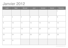 Calendrier du mois de janvier 2012