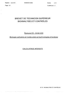 Biologie cellulaire et moléculaire et technologies d analyse 2006 BTS Bioanalyses et contrôles