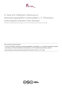 H. Voixe et H. Haftendorn, Sicherung vor Uberraschungsangriffen im Atomzeitalter, t. II : Préventions contre attaques surprises à Vère atomique - note biblio ; n°4 ; vol.15, pg 834-835