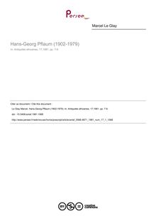 Hans-Georg Pflaum (1902-1979) - article ; n°1 ; vol.17, pg 7-9