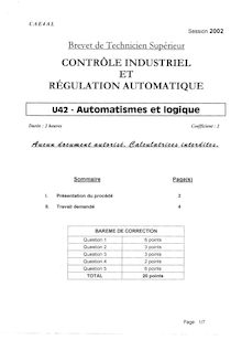 Automatismes et logique 2002 BTS Contrôle industriel et régulation automatique