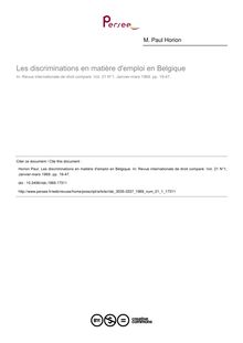 Les discriminations en matière d emploi en Belgique - article ; n°1 ; vol.21, pg 19-47