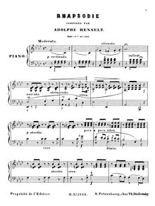 Partition complète, 2 pièces pour Piano, Op.4, Henselt, Adolf von par Adolf von Henselt