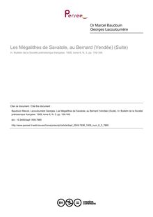 Les Mégalithes de Savatole, au Bernard (Vendée) (Suite) - article ; n°3 ; vol.6, pg 159-166