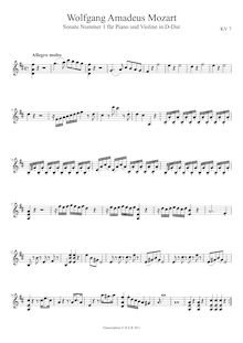 Partition , Allegro molto, violon Sonata, Violin Sonata No.2, D major par Wolfgang Amadeus Mozart