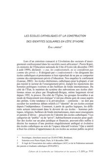 LES ÉCOLES CATHOLIQUES ET LA CONSTRUCTION DES IDENTITÉS SCOLAIRES ...