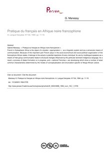 Pratique du français en Afrique noire francophone - article ; n°1 ; vol.104, pg 11-19