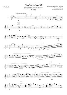 Partition violons I, Symphony No.35, Haffner Symphony, D major, Mozart, Wolfgang Amadeus