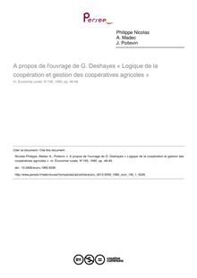 A propos de l ouvrage de G. Deshayes « Logique de la coopération et gestion des coopératives agricoles » - article ; n°1 ; vol.195, pg 46-49