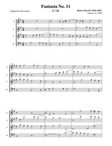 Partition Fantasia No.11 (Z.742) - partition complète (alto notation), Fantazias et en Nomines
