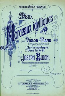 Partition couverture couleur, 2 Morceaux Idylliques, Bloch, József