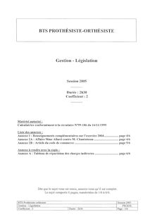 Législation et gestion 2005 BTS Prothésiste orthésiste