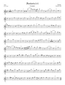 Partition ténor viole de gambe 1, octave aigu clef, fantaisies et a Pavan pour 4 violes de gambe par Anonymous
