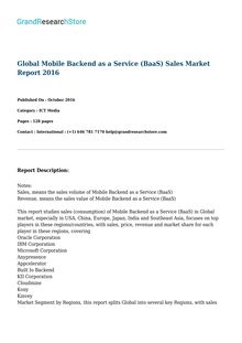 Global Mobile Backend as a Service (BaaS) Sales Market Report 2016