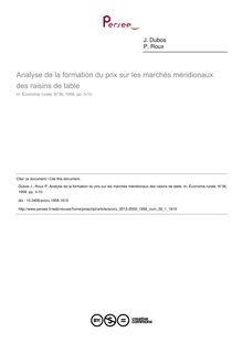 Analyse de la formation du prix sur les marchés méridionaux des raisins de table - article ; n°1 ; vol.36, pg 3-10