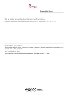 De la taille actuelle chez la femme française - article ; n°1 ; vol.2, pg 221-225
