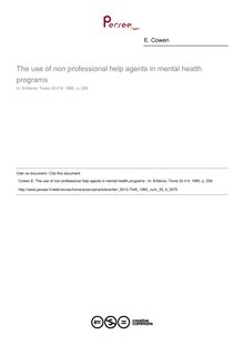 The use of non professional help agents in mental health programs  - article ; n°4 ; vol.33, pg 259-259
