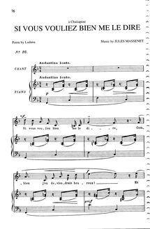 Partition complète (F Major: medium voix et piano), Si vous vouliez bien me le dire