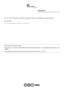 G.-T.-W. Patrick et Allen Gilbert Sur les effets de perte de sommeil - compte-rendu ; n°1 ; vol.3, pg 684-691