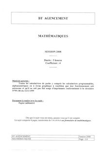 Mathématiques 2008 BT Agencement