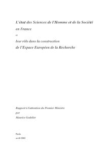 L état des Sciences de l Homme et de la Société en France et leur rôle dans la construction de l Espace Européen de la Recherche
