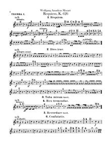 Partition trompette 1, 2 (D, B♭), Requiem, D minor, Mozart, Wolfgang Amadeus