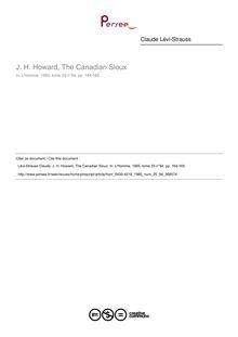 J. H. Howard, The Canadian Sioux  ; n°94 ; vol.25, pg 164-165