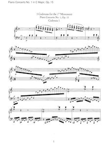 Partition compositeur s Cadenzas, Piano Concerto No.1, C Major, Beethoven, Ludwig van