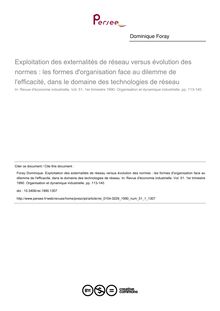 Exploitation des externalités de réseau versus évolution des normes : les formes d organisation face au dilemme de l efficacité, dans le domaine des technologies de réseau - article ; n°1 ; vol.51, pg 113-140
