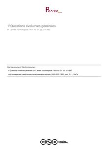 Questions évolutives générales - compte-rendu ; n°1 ; vol.31, pg 375-382