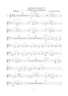 Partition flûte, Quinteto de viento No.1, Marín García, Luis Ignacio par Luis Ignacio Marín García