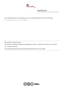 Les obstacles sociologiques au développement du Congo - article ; n°30 ; vol.8, pg 435-453