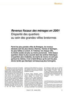 Revenus fiscaux des ménages en 2001 - Disparité des quartiers au sein des grandes villes bretonnes