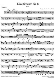 Partition basson 2, Divertimento, Divertimento No.8, F major, Mozart, Wolfgang Amadeus