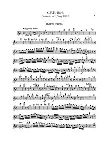 Partition flûte 1, 2, Symphony No. 3, F Major, Bach, Carl Philipp Emanuel