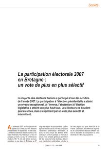 La participation électorale 2007 en Bretagne : un vote de plus en plus sélectif (Octant n° 112)