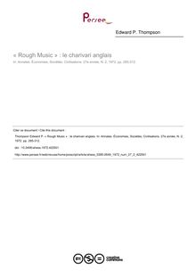 « Rough Music » : le charivari anglais - article ; n°2 ; vol.27, pg 285-312