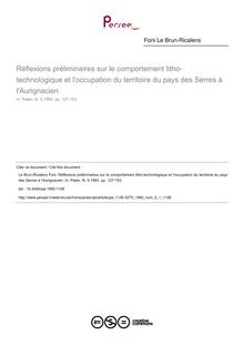 Réflexions préliminaires sur le comportement litho-technologique et l occupation du territoire du pays des Serres à l Aurignacien - article ; n°1 ; vol.5, pg 127-153