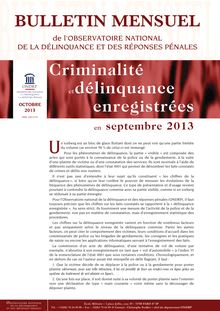 Bulletin mensuel de l observatoire national de la délinquance et des réponses pénales : Criminalité et délinquance enregistrées en septembre 2013
