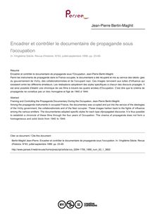 Encadrer et contrôler le documentaire de propagande sous l occupation - article ; n°1 ; vol.63, pg 23-49