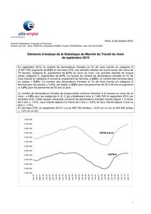 SEE - Eléments d analyse de la statistique du marché du travail du  mois de septembre 2010