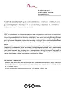 Cadre biostratigraphique au Paléolithique inférieur en Roumanie [Biostratigraphic framework of the lower paleolithic in Romania] - article ; n°4 ; vol.9, pg 283-290