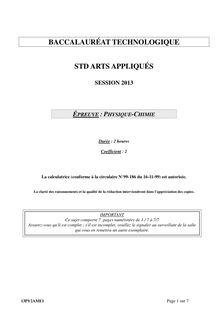Bac 2013 STD2A Physique Chimie