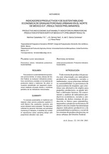 INDICADORES PRODUCTIVOS Y DE SUSTENTABILIDAD ECONÓMICA DE GRANJAS PORCINAS URBANAS EN EL NORTEDE MÉXICO D.F. (RESULTADOS PRELIMINARES) (PRODUCTIVE AND ECONOMIC SUSTAINABILITY INDICATORS IN URBAN PORCINE PRODUCTION SYSTEM IN NORTH OF MEXICO CITY (PRELIMINARY RESULTS))